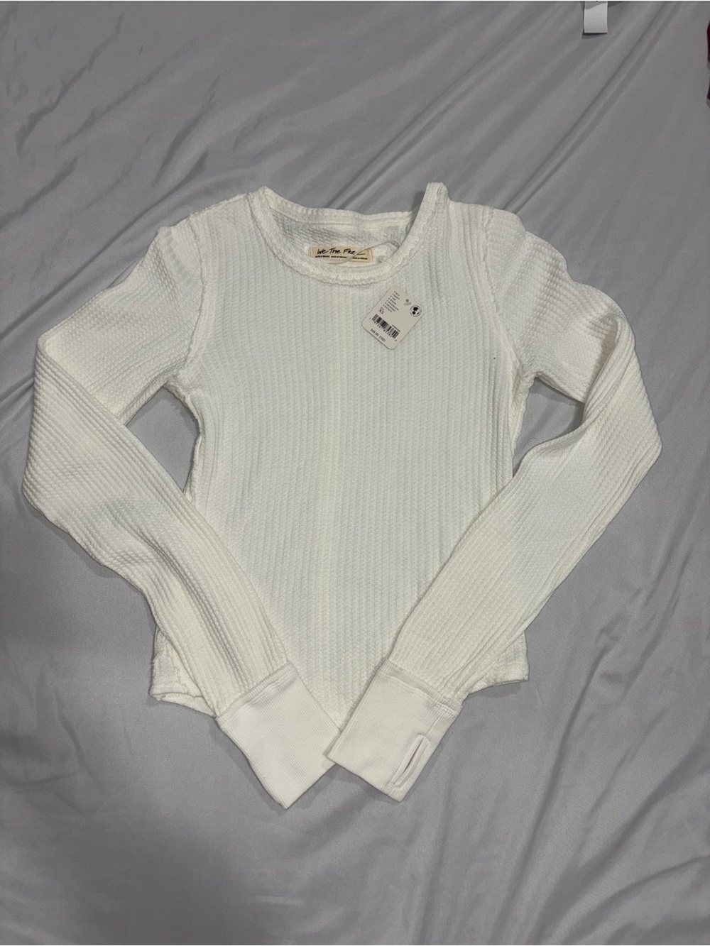 We The Free White Waffle-Knit Long Sleeve Top